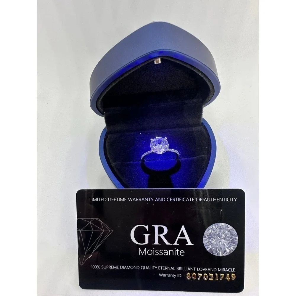 Moissanite Diamond Engagement Ring 2 Ct Brilliant 18K GRA Certified Size 6